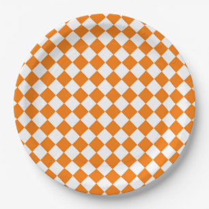 Oranje Witte Ruitjes Diamant Patroon Papieren Bordje