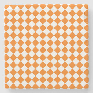 Oranje Witte Ruitjes Diamant Patroon Stenen Onderzetter