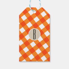 Oranje Witte Rut Kraft Landelijke Monogram Beginle Cadeaulabel