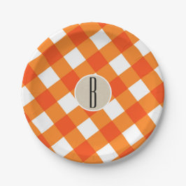 Oranje Witte Rut Kraft Landelijke Monogram Beginle Papieren Bordje