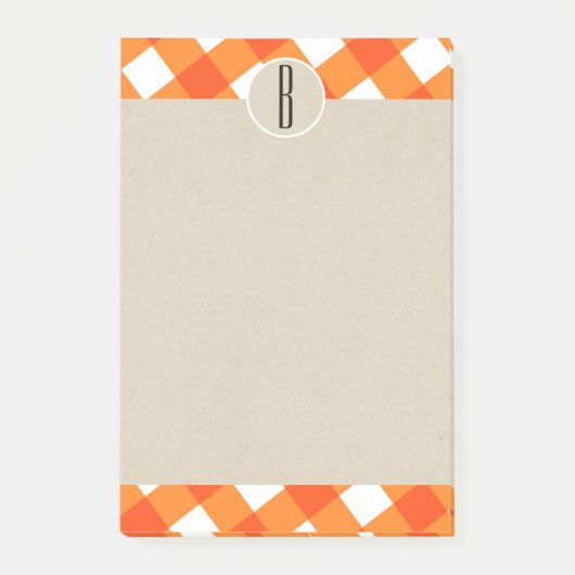 Oranje Witte Rut Kraft Rustieke Monogram Beginlett Post-it® Notes (Voorkant)
