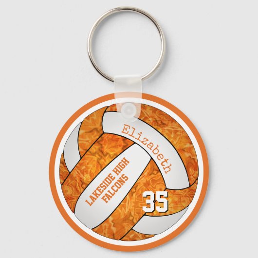 oranje witte schoolkleuren, aangepaste naam volley sleutelhanger (Voorkant)