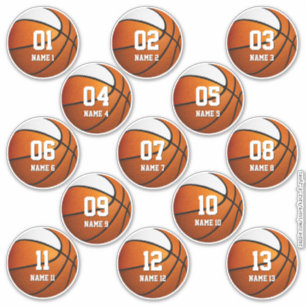 oranje witte set met 13 kinder basketbal sticker