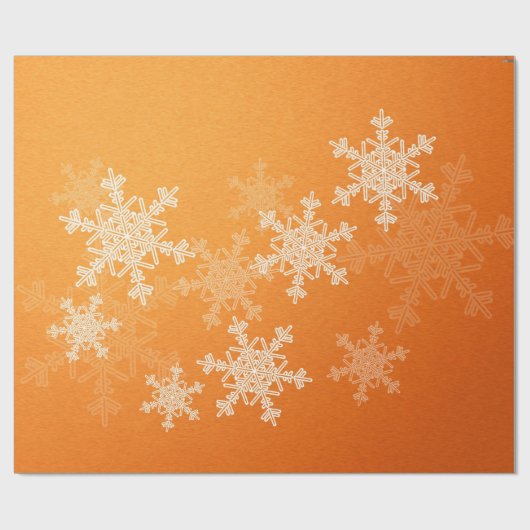 Oranje Witte Sneeuwvlokken Minimalistische Kerst Cadeaupapier (Vlak)