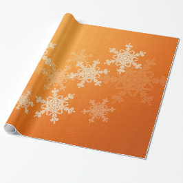 Oranje Witte Sneeuwvlokken Minimalistische Kerst Cadeaupapier