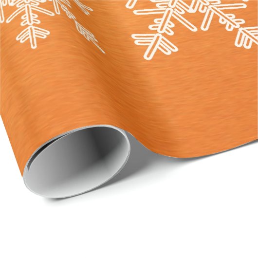 Oranje Witte Sneeuwvlokken Minimalistische Kerst Cadeaupapier (Rol Hoek)