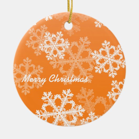 Oranje Witte Sneeuwvlokken Minimalistische Kerst Keramisch Ornament (Voorkant)