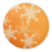 Oranje Witte Sneeuwvlokken Minimalistische Kerst Keramische Knop (Voorkant)