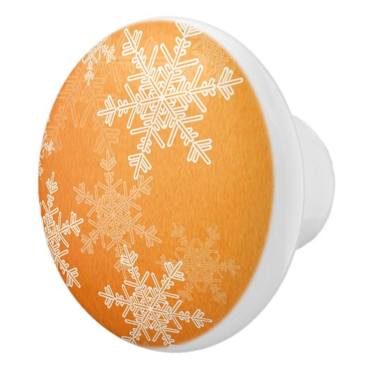Oranje Witte Sneeuwvlokken Minimalistische Kerst Keramische Knop (Rechts)