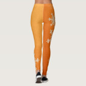 Oranje Witte Sneeuwvlokken Minimalistische Kerst Leggings (Achterkant)