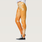 Oranje Witte Sneeuwvlokken Minimalistische Kerst Leggings (Links)