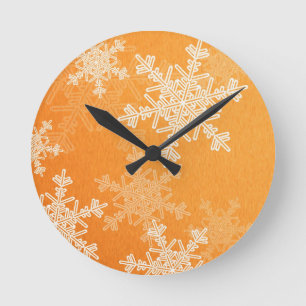 Oranje Witte Sneeuwvlokken Minimalistische Kerst Ronde Klok