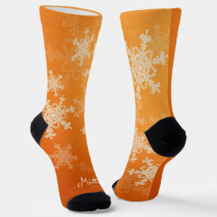 Oranje witte sneeuwvlokken Minimalistische kerstna Sokken