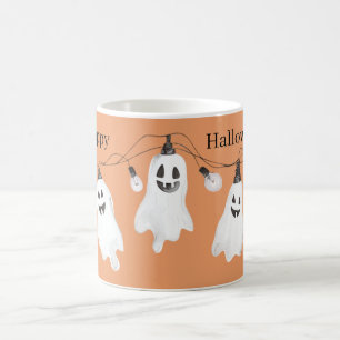 Oranje Witte Spoken Lichtpeertjes Halloween Koffiemok
