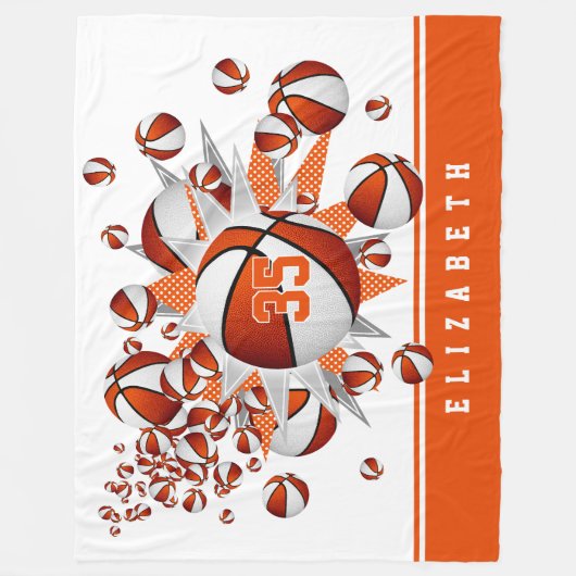 oranje witte sportkamer meisjes basketballen sterr fleece deken (Voorkant)