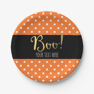 Oranje & Witte Stippen Halloween Feest Papieren Bordje
