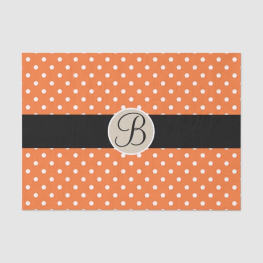 Oranje Witte Stippen Monogram Letter Initiaal Tissuepapier (Voorkant)