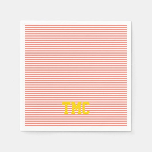 oranje witte streep monogram initialen preppy servet (Voorkant)