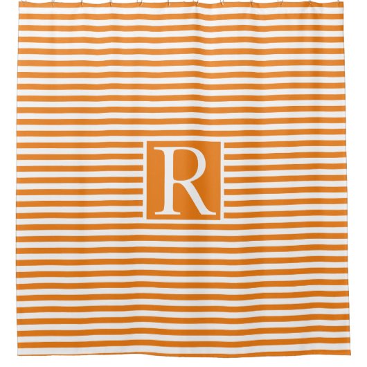 Oranje witte strepen Monogram Initialen Schattige Douchegordijn (Voorkant)