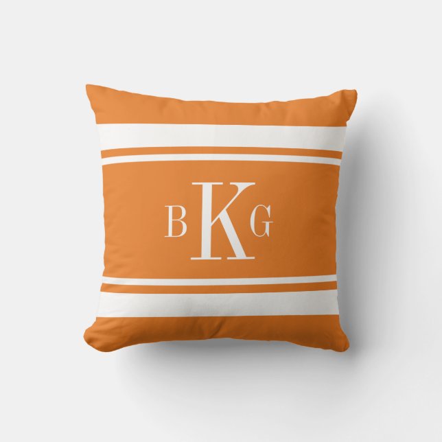 Oranje witte strook, aangepast monogram kussen (Voorkant)