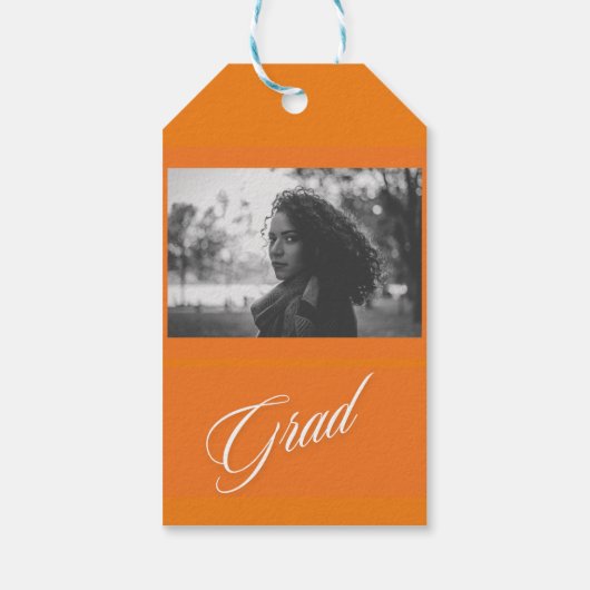 Oranje & witte tekst & foto afstudeerder partij gu cadeaulabel (Achterkant)