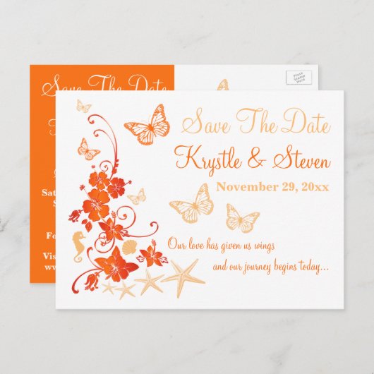 Oranje Witte Tropische Beach sparen het Briefkaart (Voorkant / Achterkant)