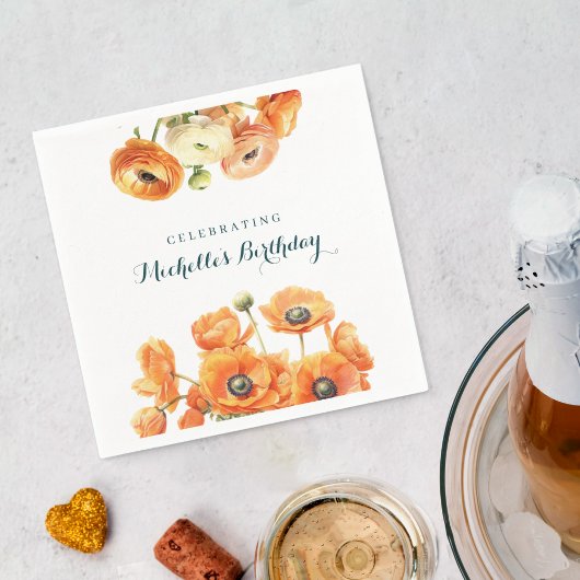 Oranje Witte Tuin Bloemen Verjaardagsfeest Servet