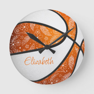 oranje witte veer paisley krabbels basketbal ronde klok