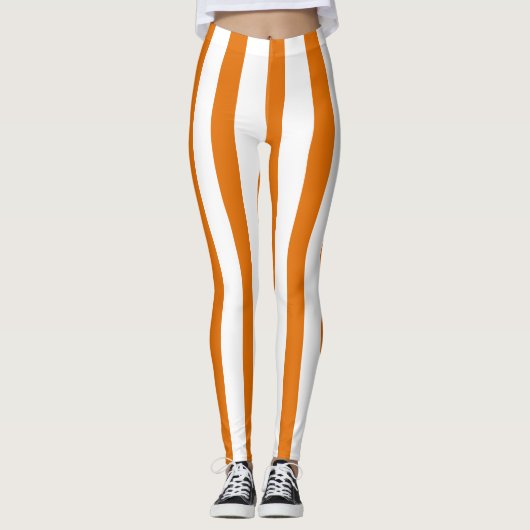 Oranje witte verticale streep Halloween kostuum Leggings (Voorkant)