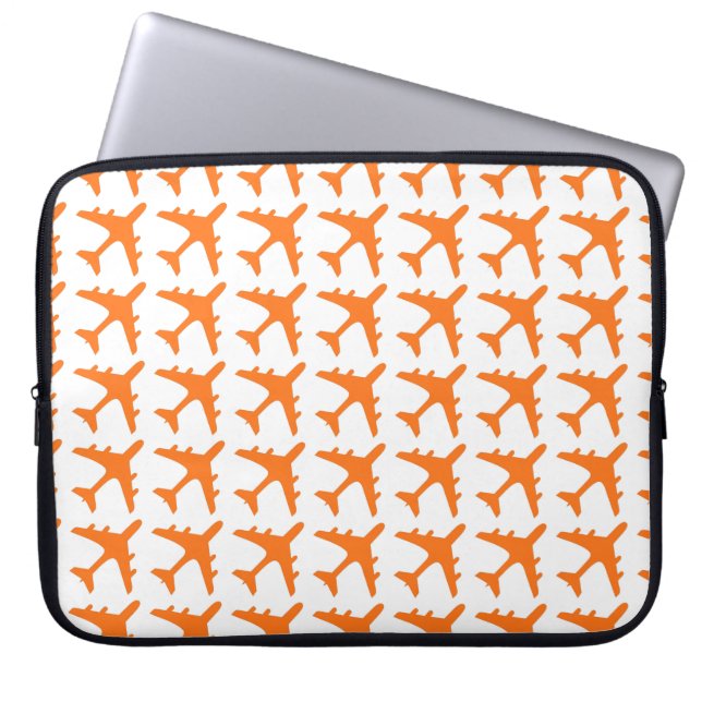 Oranje witte vliegtuigpatroon laptophoes laptop sleeve (Voorkant)
