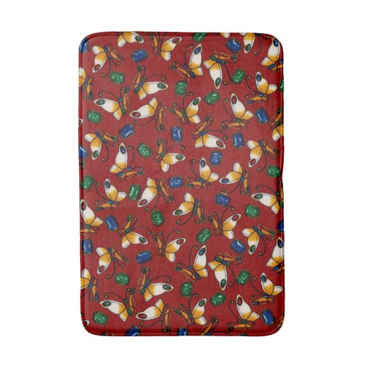 Oranje witte vlinders, Emerald, Sapphire op red Badmat (Voorkant Verticaal)