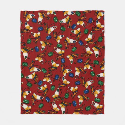 Oranje witte vlinders, Emerald, Sapphire op red Fleece Deken (Voorkant)