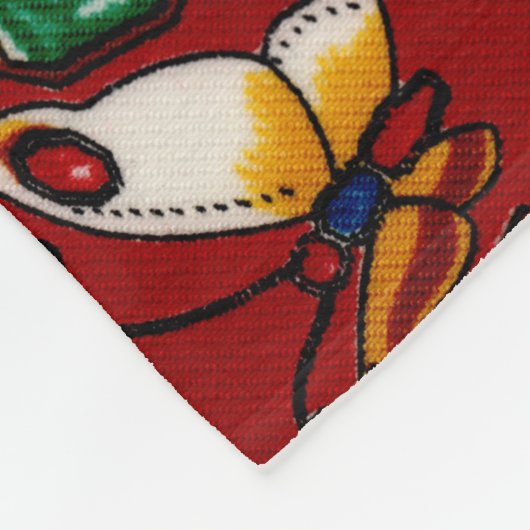 Oranje witte vlinders, Emerald, Sapphire op red Fleece Deken (Hoek)