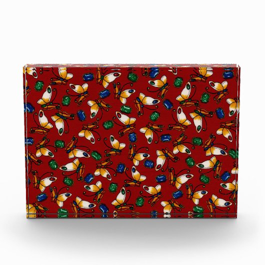 Oranje witte vlinders, Emerald, Sapphire op red Fotoblokken (Voorkant)