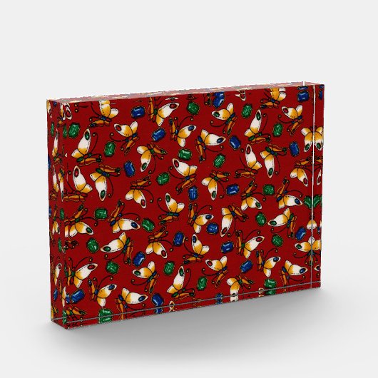 Oranje witte vlinders, Emerald, Sapphire op red Fotoblokken (Links)