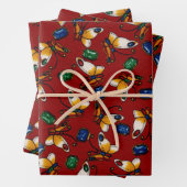 Oranje witte vlinders, Emerald, Sapphire op red Inpakpapier Vel (In situ)