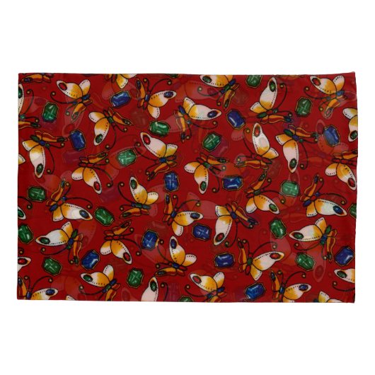 Oranje witte vlinders, Emerald, Sapphire op red Kussensloop (Achterkant-Links)