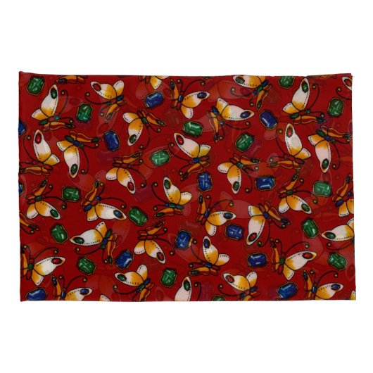 Oranje witte vlinders, Emerald, Sapphire op red Kussensloop (Achterkant-Rechts)