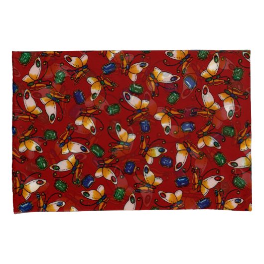 Oranje witte vlinders, Emerald, Sapphire op red Kussensloop (Voorkant-Rechts)