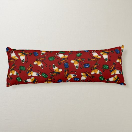 Oranje witte vlinders, Emerald, Sapphire op red Lichaamskussen (Achterkant)