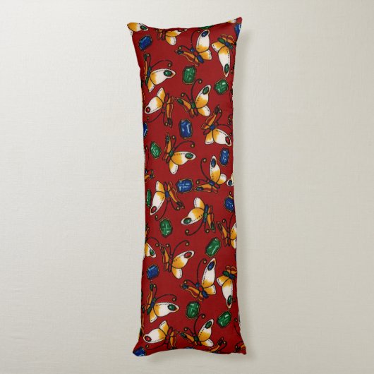 Oranje witte vlinders, Emerald, Sapphire op red Lichaamskussen (Achterkant (Verticaal))