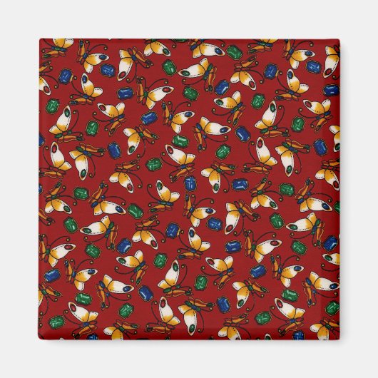 Oranje witte vlinders, Emerald, Sapphire op red Magneet (Voorkant)