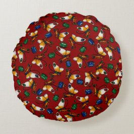 Oranje witte vlinders, Emerald, Sapphire op red Rond Kussen