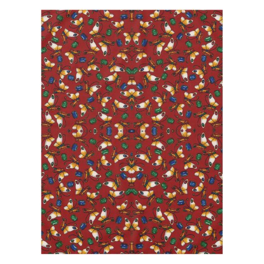 Oranje witte vlinders, Emerald, Sapphire op red Tafelkleed (Voorkant)