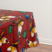Oranje witte vlinders, Emerald, Sapphire op red Tafelkleed (Voorbeeld)