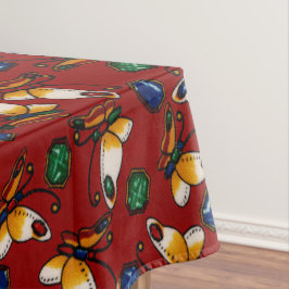 Oranje witte vlinders, Emerald, Sapphire op red Tafelkleed