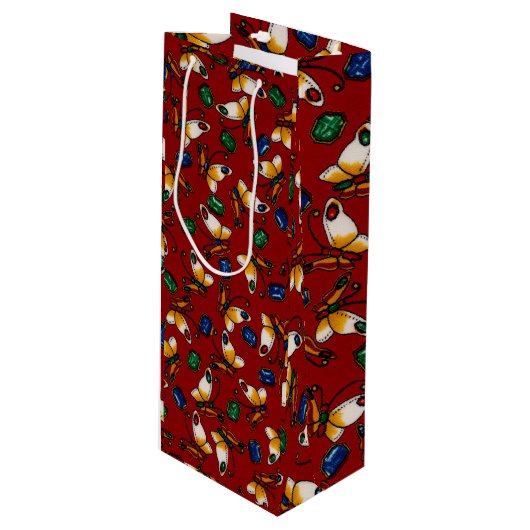 Oranje witte vlinders, Emerald, Sapphire op red Wijn Cadeautas (Voorkant Gekanteld)