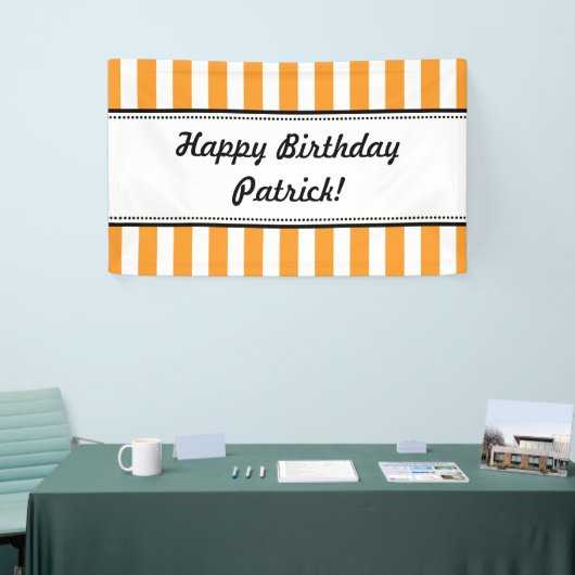 Oranje-witte-vogelbanenstripes Spandoek (Beurs)