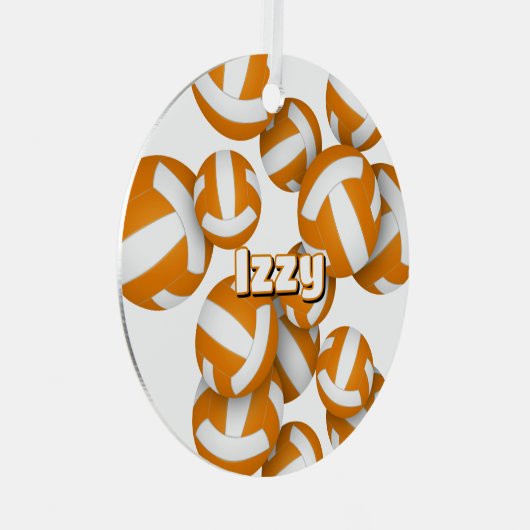 oranje witte volleyballen w atleet naam keepsake metalen ornament (Voorkant Rechts)