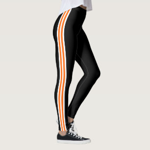 Oranje Witte Zijstreep Zwarte Leggings Jouw Kleur